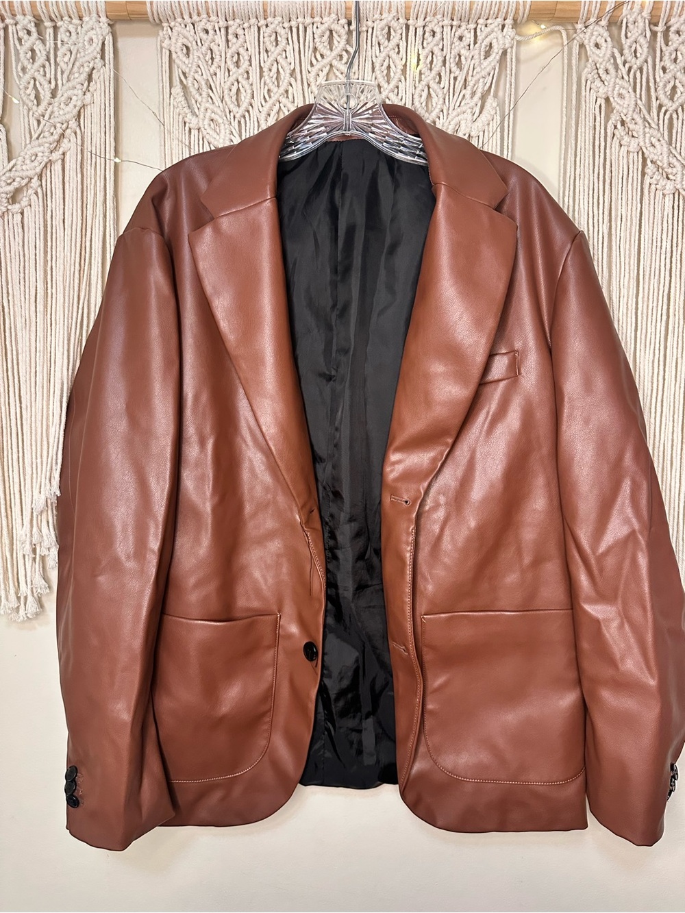 H&M Brown Faux Leather Blazer